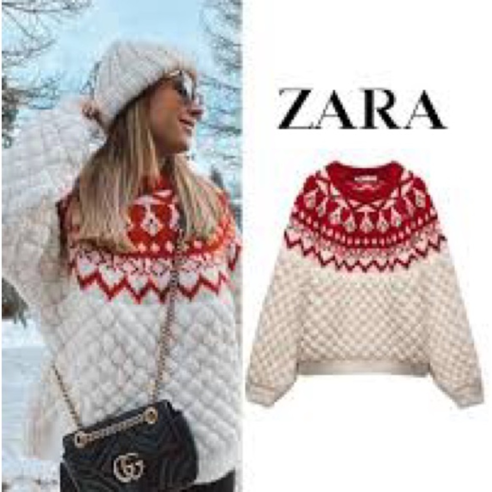 NWOT ZARA Jacquard Wool Blend Sweater M